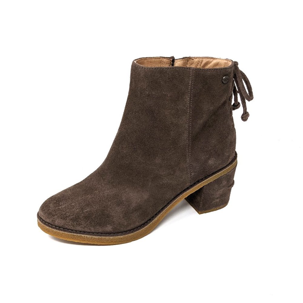 New Ugg Womens 9.5 Corinne Mysterious Suede Heel Zip Ankle Boots Booties Grey